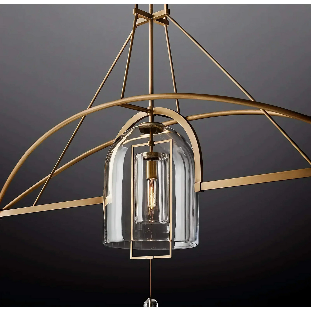 Art Deco Brass & Glass Chandelier | CLZZZTYA