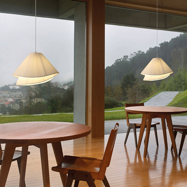 Ritta Minimalist Double Overlap Fabric LED Pendant Light, White