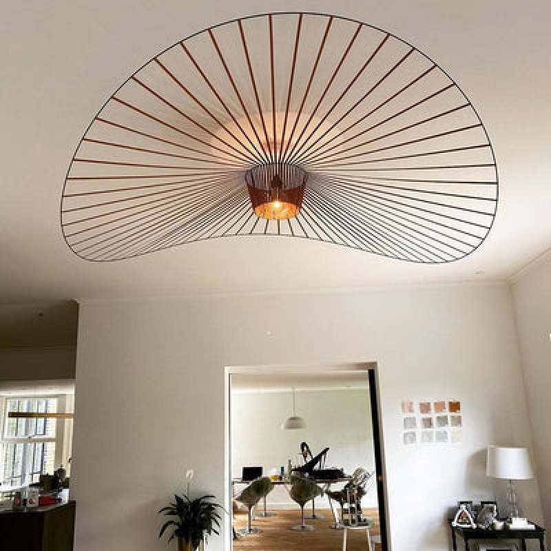 Modern Hat Pendant Light Fabric Shade Dimmable for Living Rooms