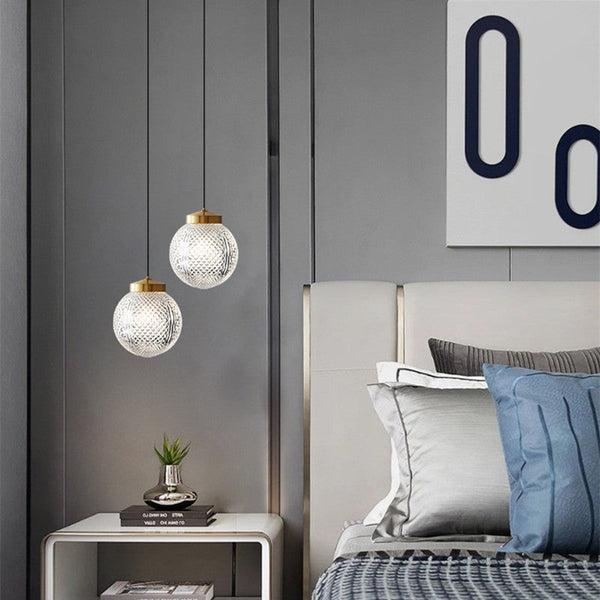 Minimalist Brass Glass Pendant Light with Globe Shade for Bedroom
