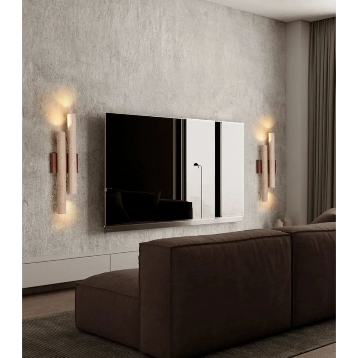 Double Travertine Wall Light | Wood Base | CLGH8950