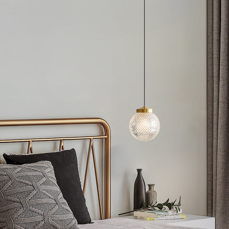 Minimalist Brass Glass Pendant Light with Globe Shade for Bedroom
