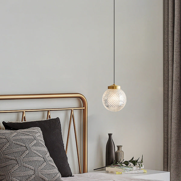 Minimalist Brass Glass Pendant Light with Globe Shade for Bedroom