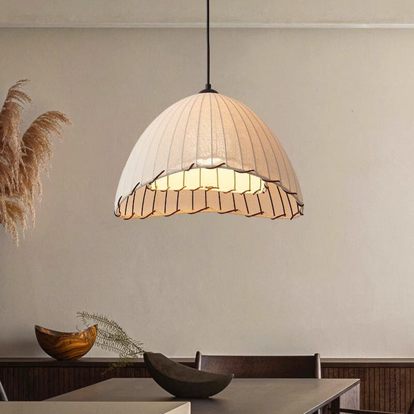Japandi Style Pendant Light with Cotton Linen Shade