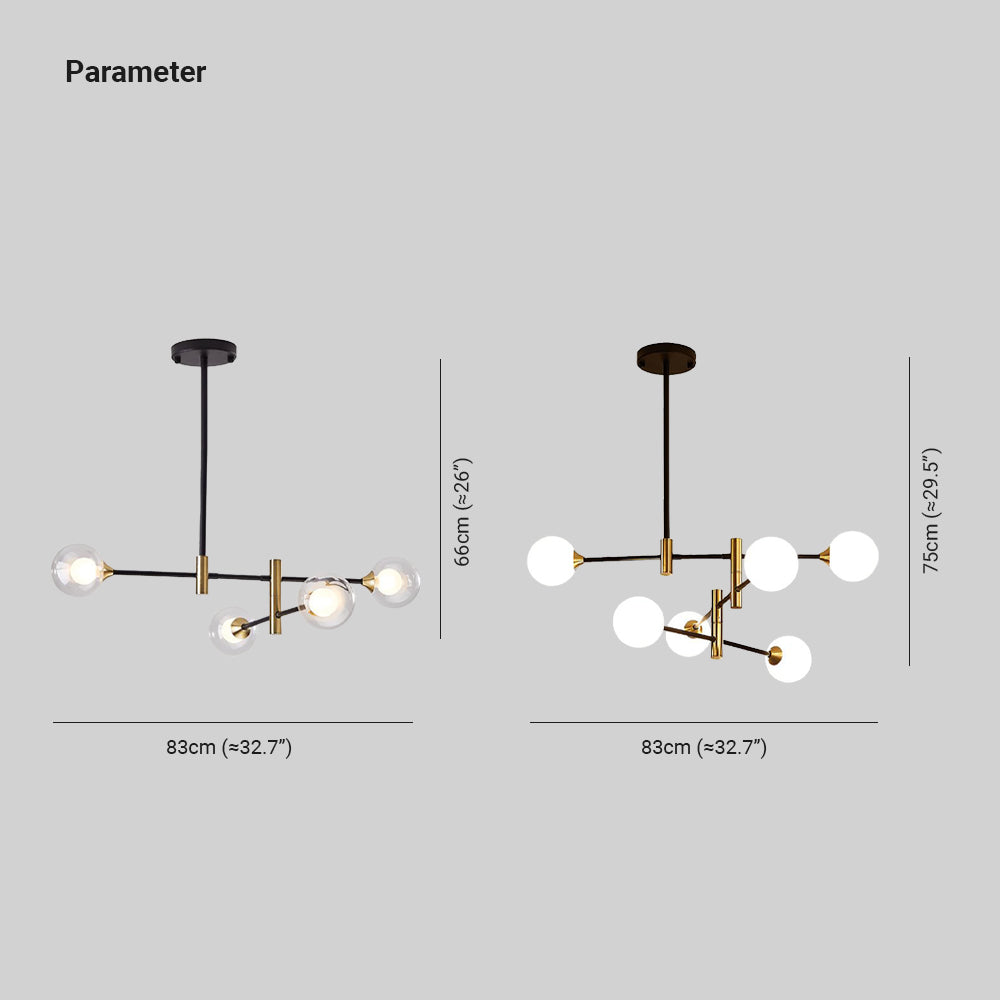 Valentina Nordic Spherical Bubble Metal/Glass Chandelier, Black/Gold