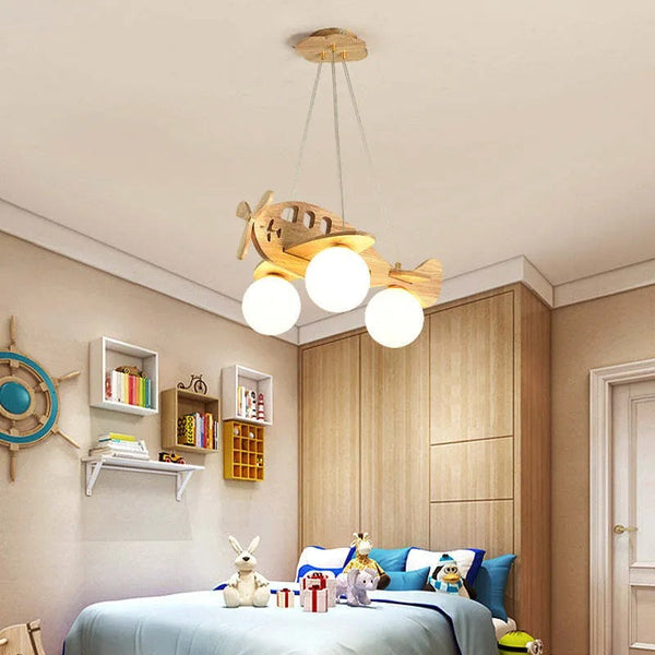 Arisha Vintage Airplane Shape Pendant Light, Wood