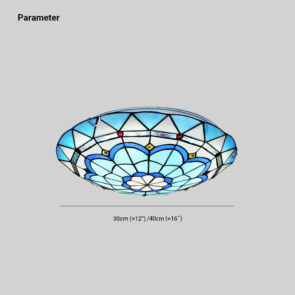 Tiffany Flush Mount Glass Colorful Ceiling Light, Bedroom