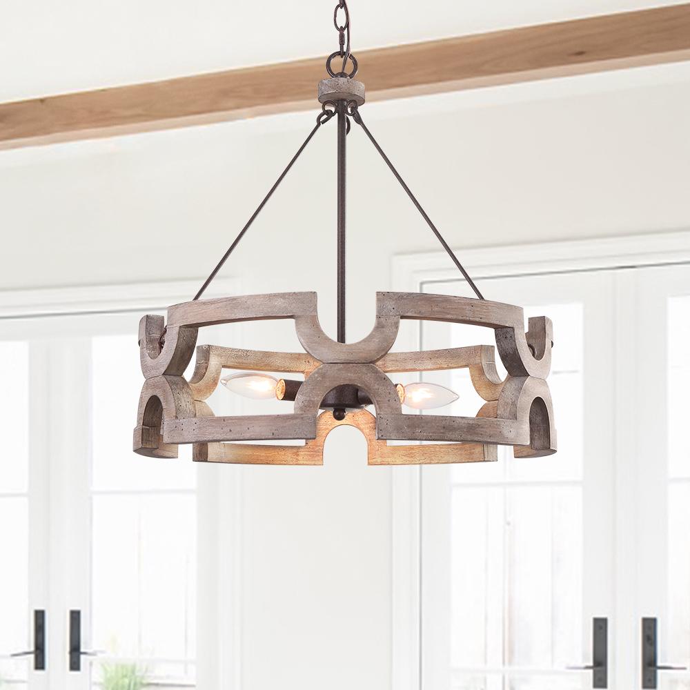Yrling Farmhouse Open Aged Wood Pendant Light