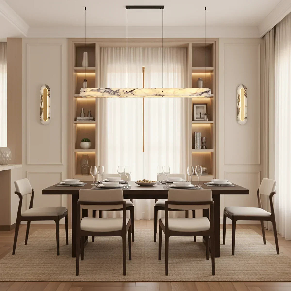 Linear Minimalist Marble Pendant Light