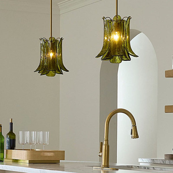 Olive Petal Glass Pendant Lamp