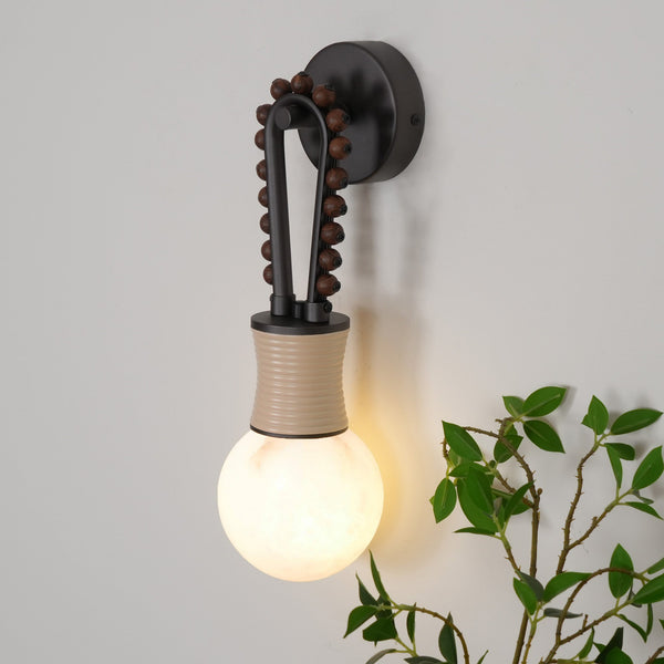 Erliren Creativity Art Walnut Alabaster Wall Lamp