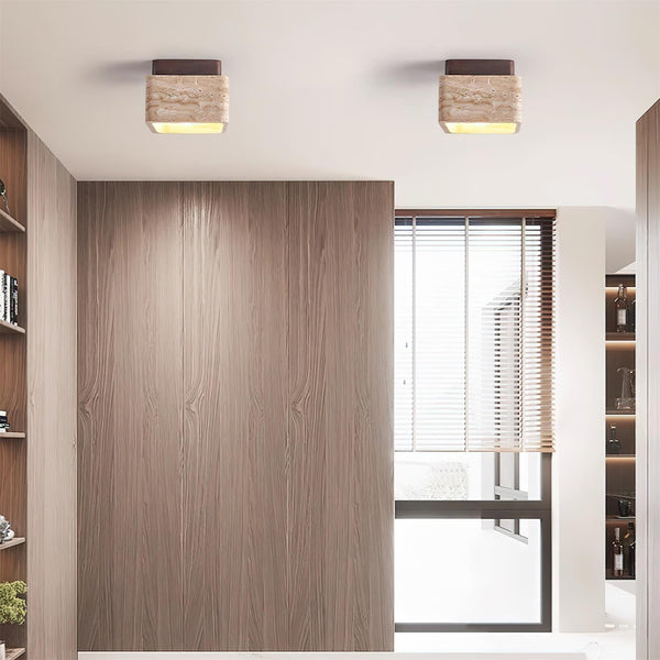 Veloria Ceiling Light Travertine Square Flush Mount