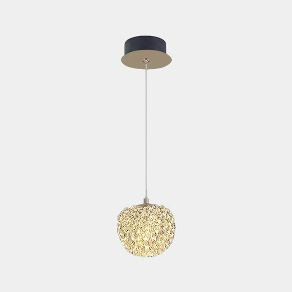 Pendant Light Small Clear Crystal Floral Sphere, Gold