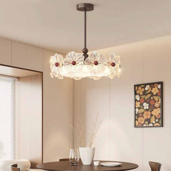 Round Flower Chandelier / Ceiling Light Glass Vintage