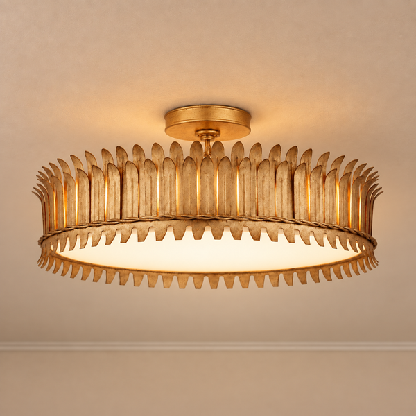 Alloro Leaf Semi-Flush Ceiling Light | Brass & Glass | CLALL4207