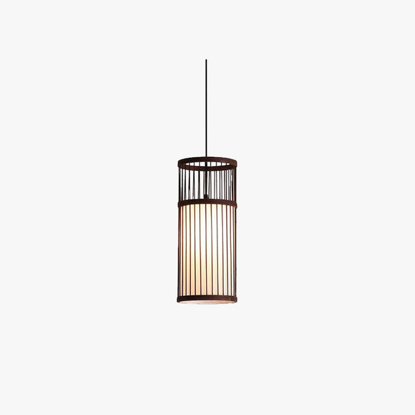 Ritta Weave Cylinder Pendant Light, Coffee/Wood, Metal/Bamboo