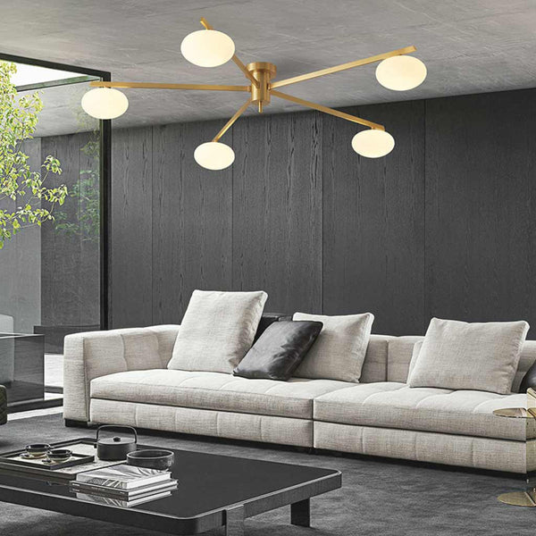 Semi-Flush Ceiling Light Modern Brass Glass Globe, Black / Gold