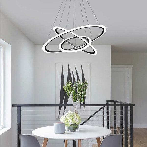 Chandelier Hanging LED 3 Ring Chic Orbit Circle, Aluminum & Acrylic