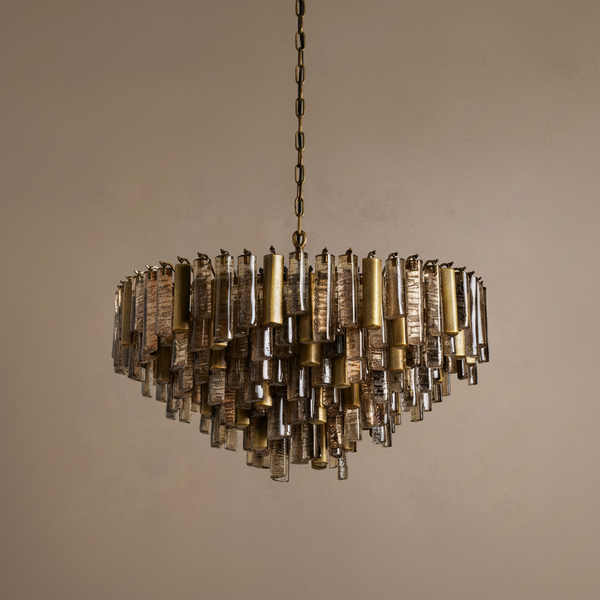 The Veneziana Chandelier | Amber Cast Glass & Antique Brass | CLVNZCH