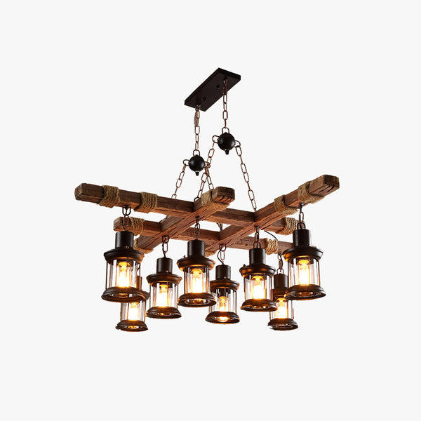 Epoch Industrial LED Classical Chandelier Wood Glass Living Room
