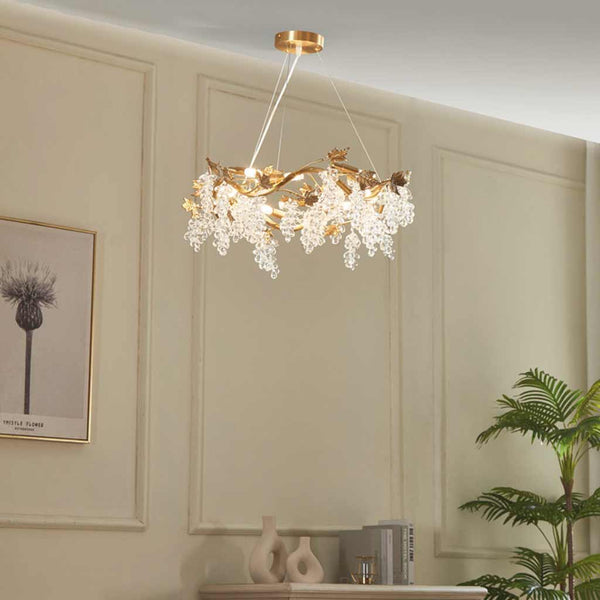 Chandelier Luxury Brass Branch Crystal Grape, Gold