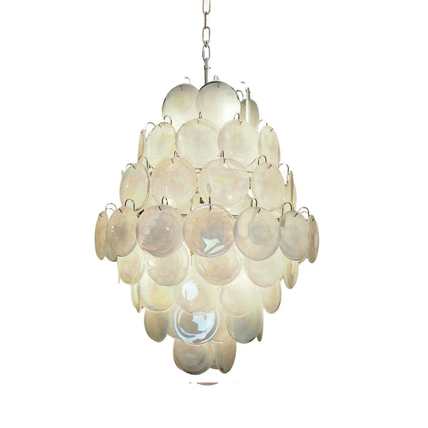 Round White Layered Glass Chandelier