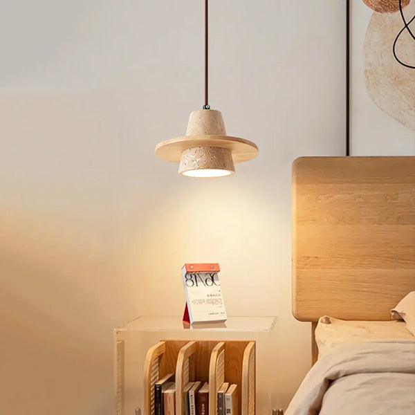 Conical Travertine Ring Pendant Lamp