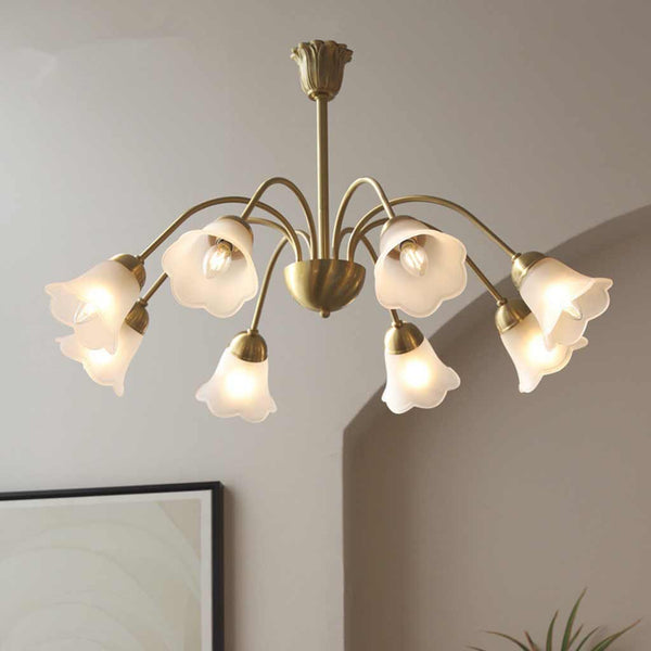 Chandelier French Vintage Brass Glass Flower