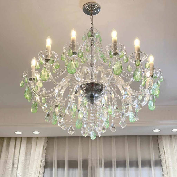 Chandelier French Candle Apple Green Glass Crystal