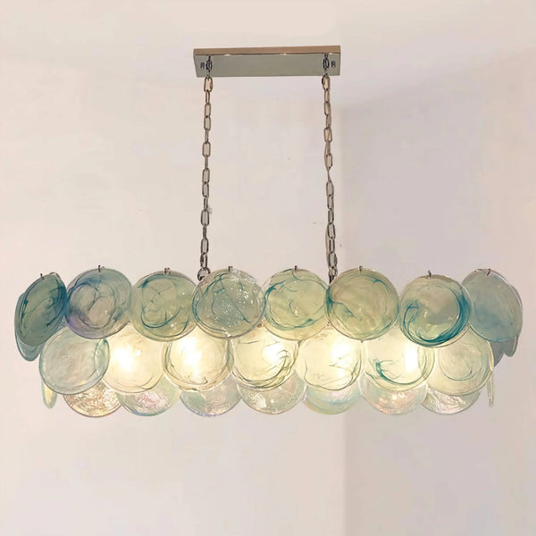 Iridescent Blue Glass Disc Chandelier | Stainless Steel | CLKJH025B