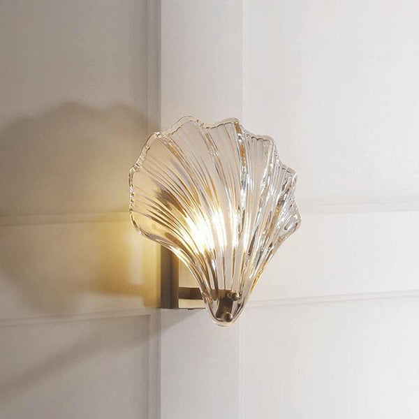 Wall Sconce Light Decorative Brass Amber Glass Shell