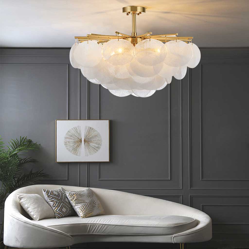 Chandelier Nordic Elegant Nimbus Round Glass, White & Gold