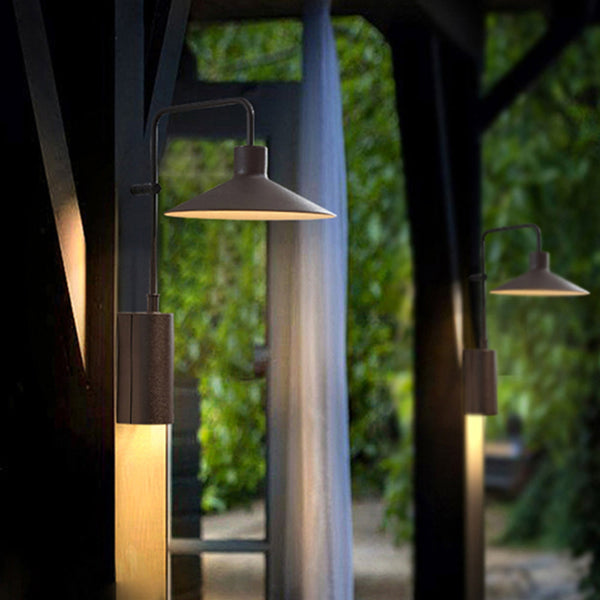 Ray Modern Minimalist Wide Cone Shape Metal Outdoor Waterproof Wall Lamp, Coffee/Green