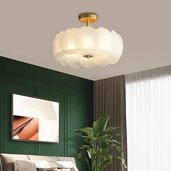 Ceiling Light Semi-Flush Mount Acrylic Drum, White