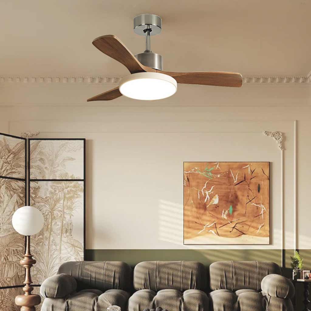 Ceiling Fan Light Modern DC Inverter 3 Wood Blades Semi-Flush Mount