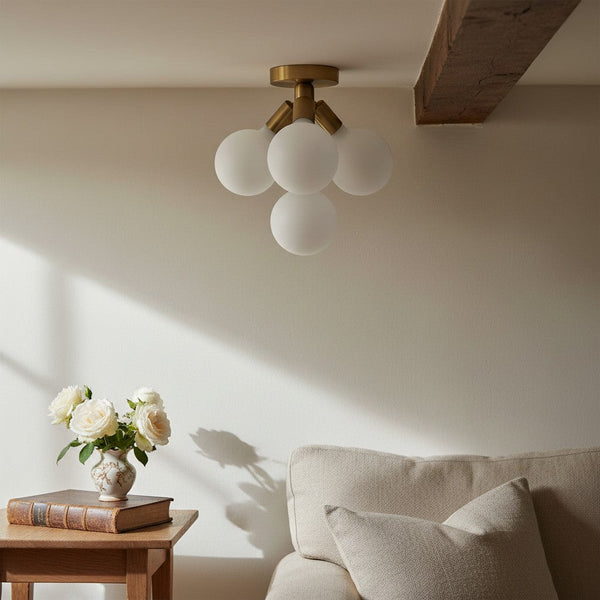 Pearl Opal White Brass Flush Mount Light Living Room
