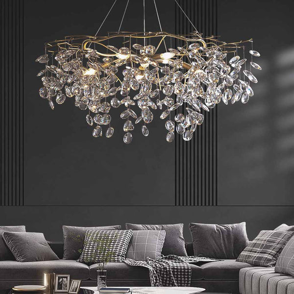 Chandelier Romantic Luxury Brass Branch Crystal Raindrop