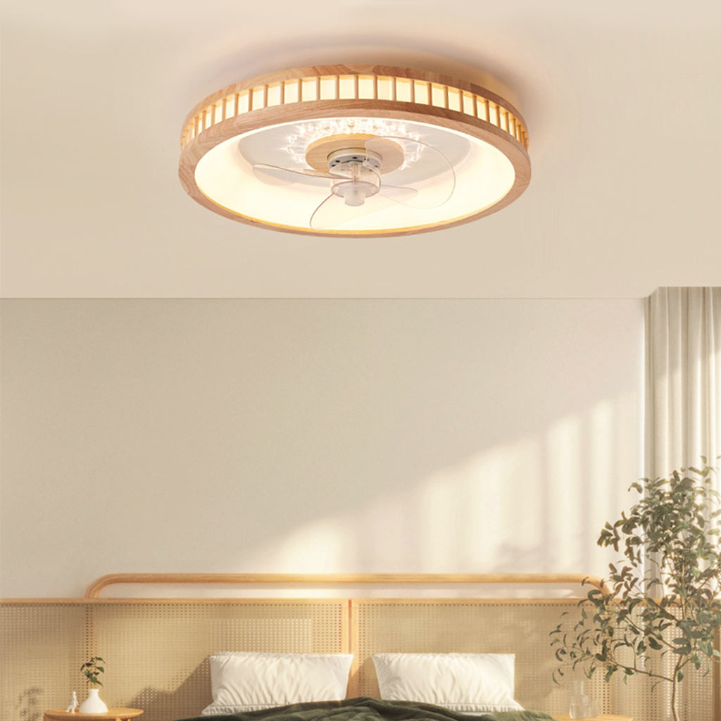 Ceiling Fan Light Fandelier Nordic 3 Blade Flush Mount for Bedroom, Wood & Acrylic