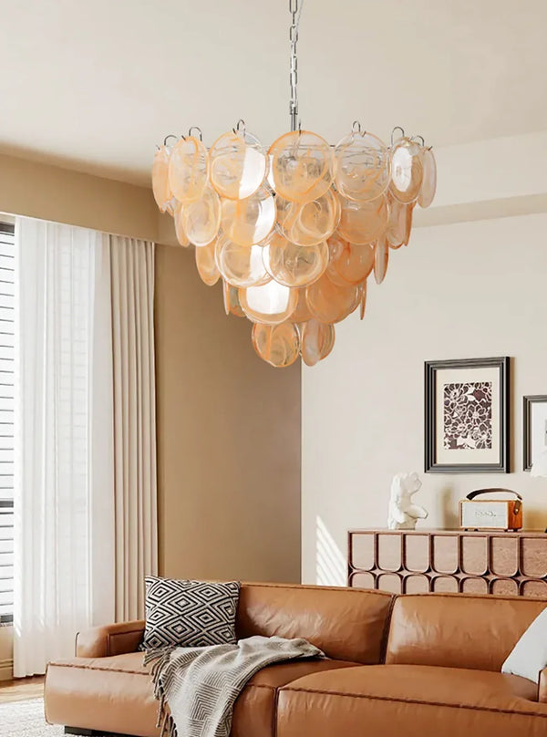 Vintage Gold Disc Glass Chandelier