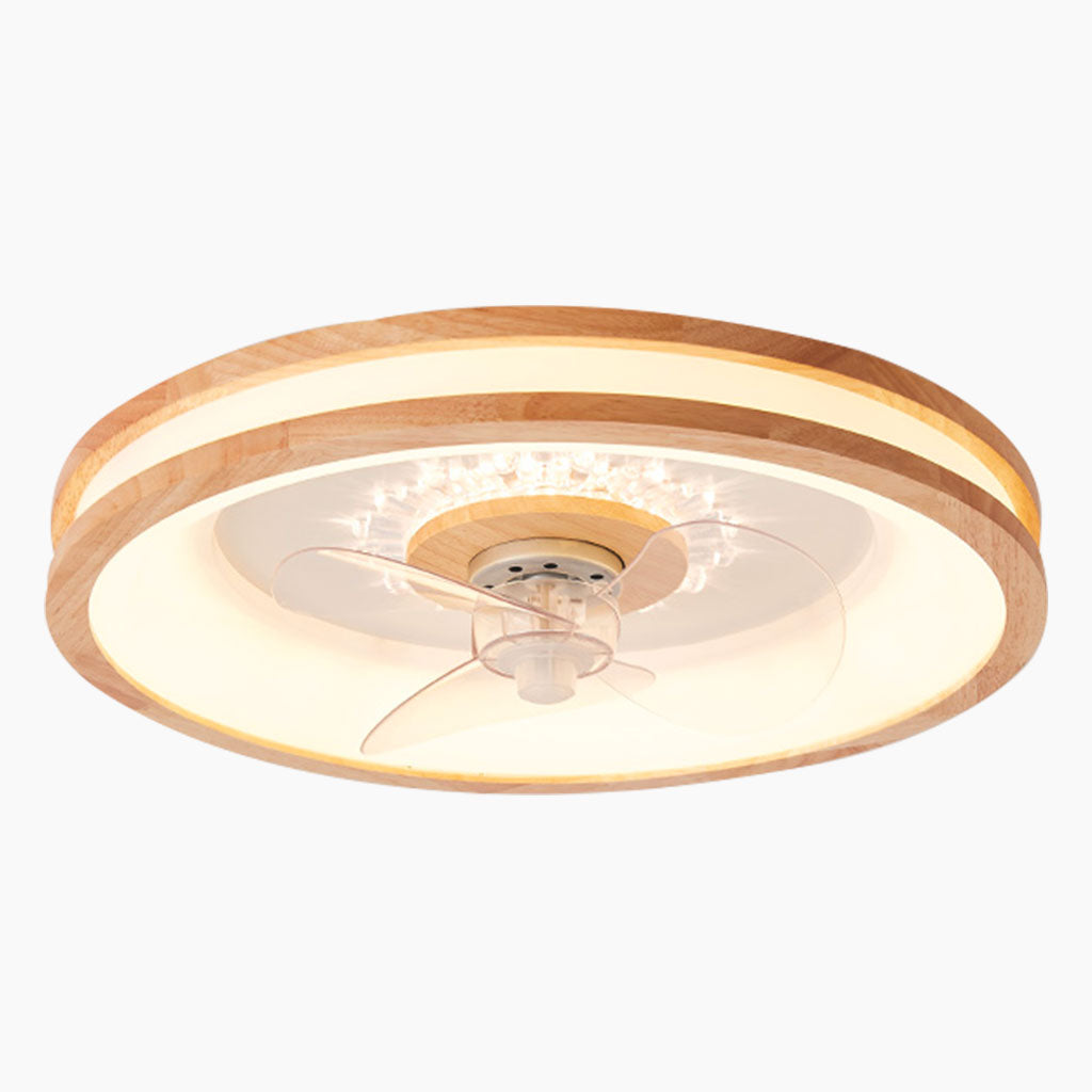 Ceiling Fan Light Fandelier Nordic 3 Blade Flush Mount for Bedroom, Wood & Acrylic