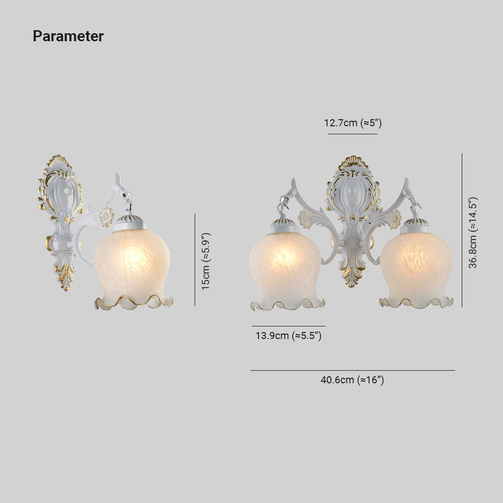 Arisha Vintage Flower shape Metal&Glass Modern Wall Lamp, White/Bronze