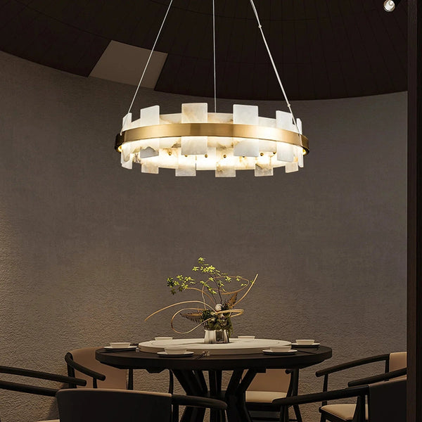 Modern Round Alabaster Halo Chandelier