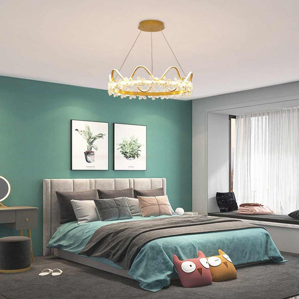Girls Room Chandelier Light Romantic Crown Dimmable LED, Gold / Pink