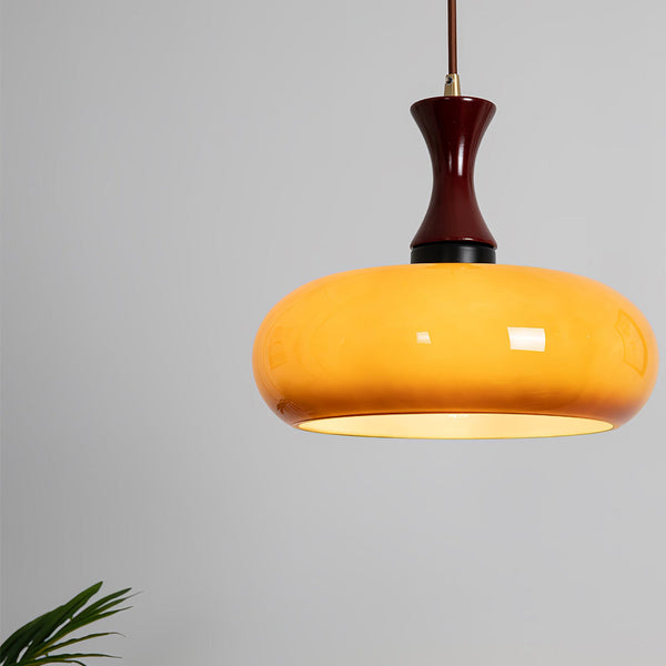 Wooden Yellow Dome Pendant Lights