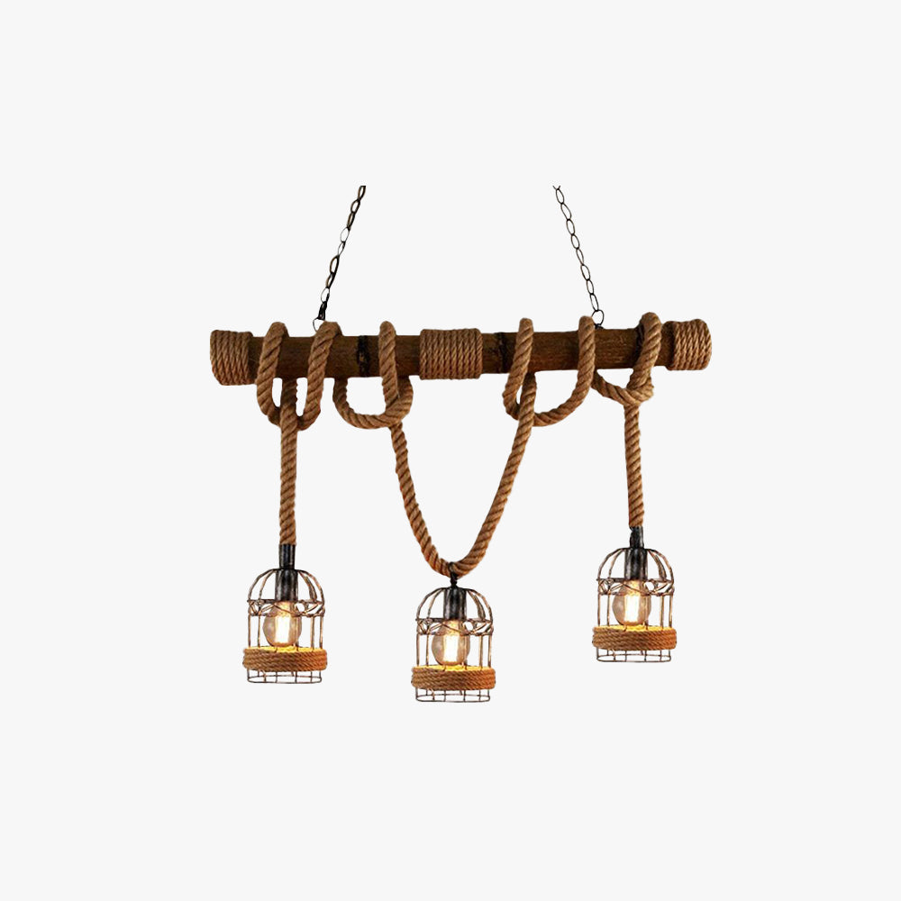 Silva Vintage 3 Heads Wood Rope Pendant Light