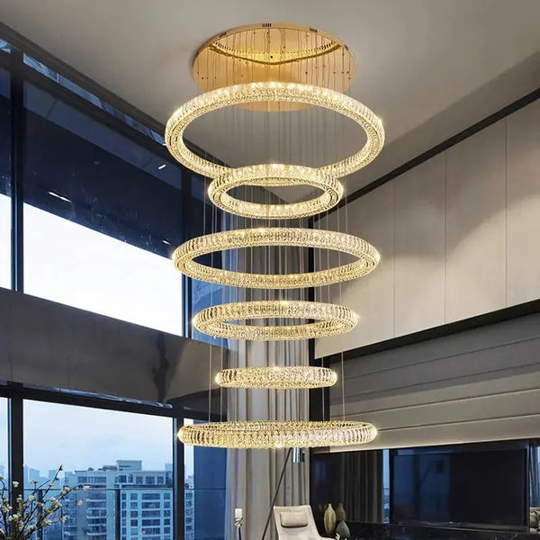 6 Ring Crystal Modern Stairway Lighting