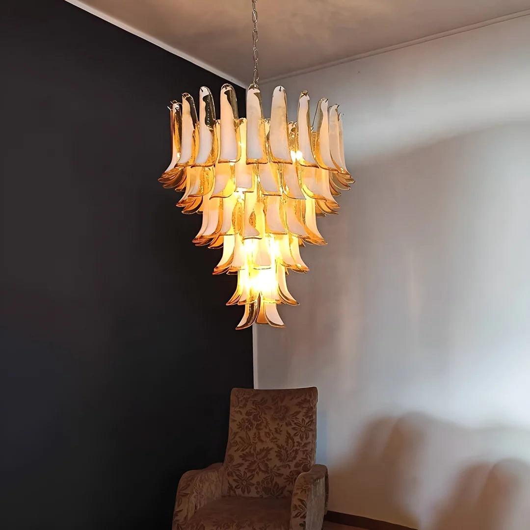 Vintage Murano Caramel Glass Petals Chandelier