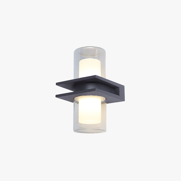 Ray Modern Cylindrical Metal Outdoor Wall Lamp With 2 Heads, Black