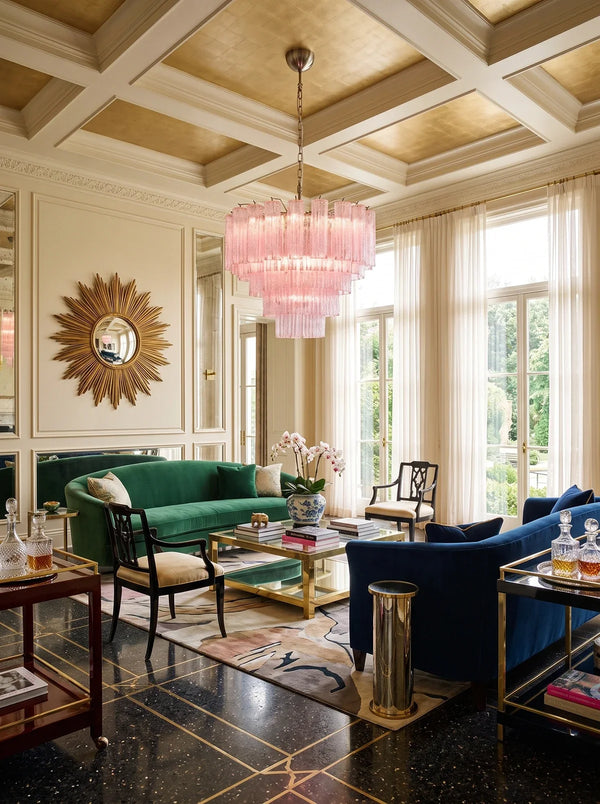 Nivelle Pink Glass Tiered Chandelier