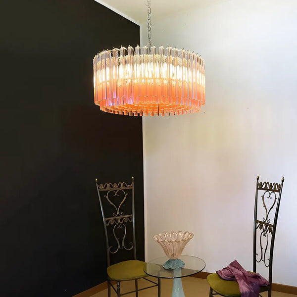 Murano Triedri Round Prisms Pink Chandelier